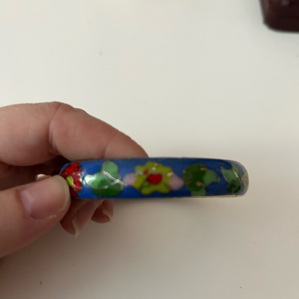 CLOISONNÉ BLUE Colorful Floral Bangle Bracelet 7 inches